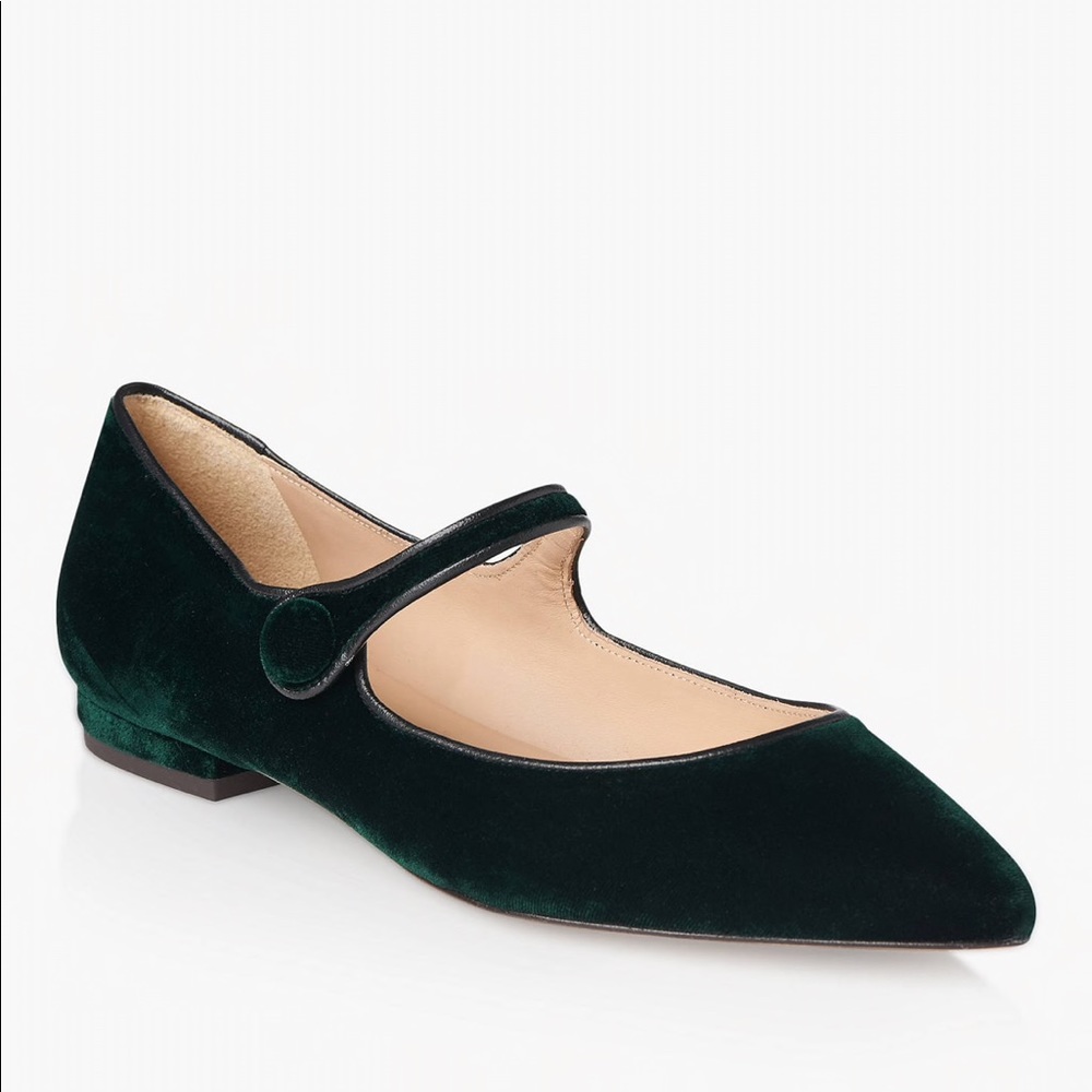 LK Bennett Mary Jane Flats - Green Velvet